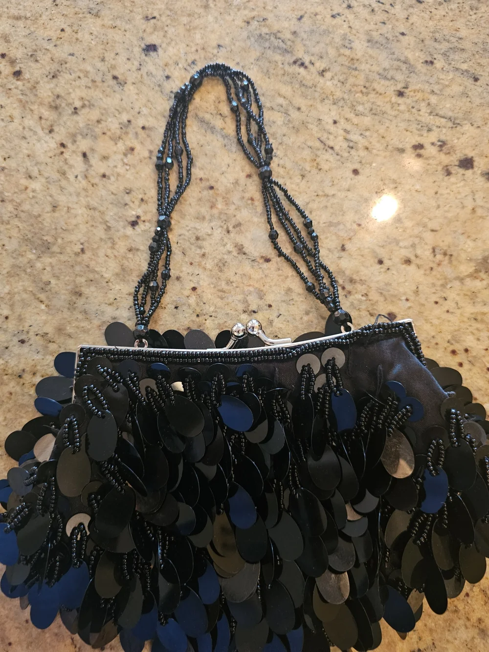 La Regale Black Sequin Frame Clutch